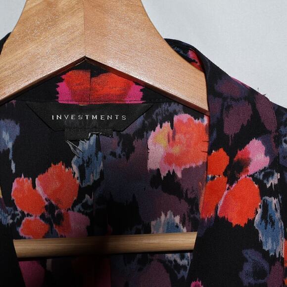 Investments Blouse Button Down Floral Multicolor 3/4 sleeves - Picture 3 of 12